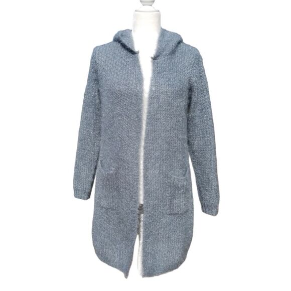 Nine West Hooded Long Open Cardigan Vintage Blue Size Small - Picture 1 of 7